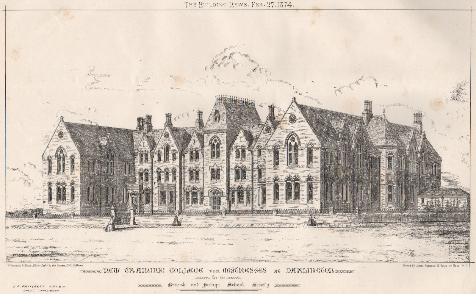 Darlington training college, for the British & Foreign School Society 1874